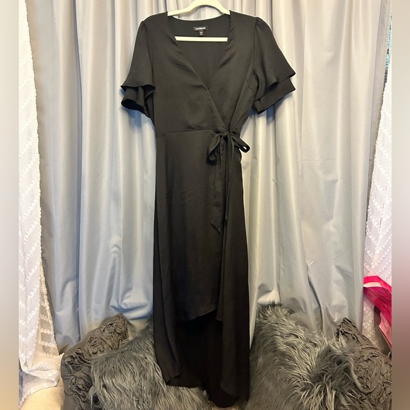 1/2off Express black midi Wrap Dress Size small High Low Wedding Guest - Picture 2 of 8
